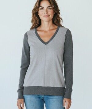 Banana Republic Merino Wool Faux Suede Front V-Neck Sweater Gray Medium